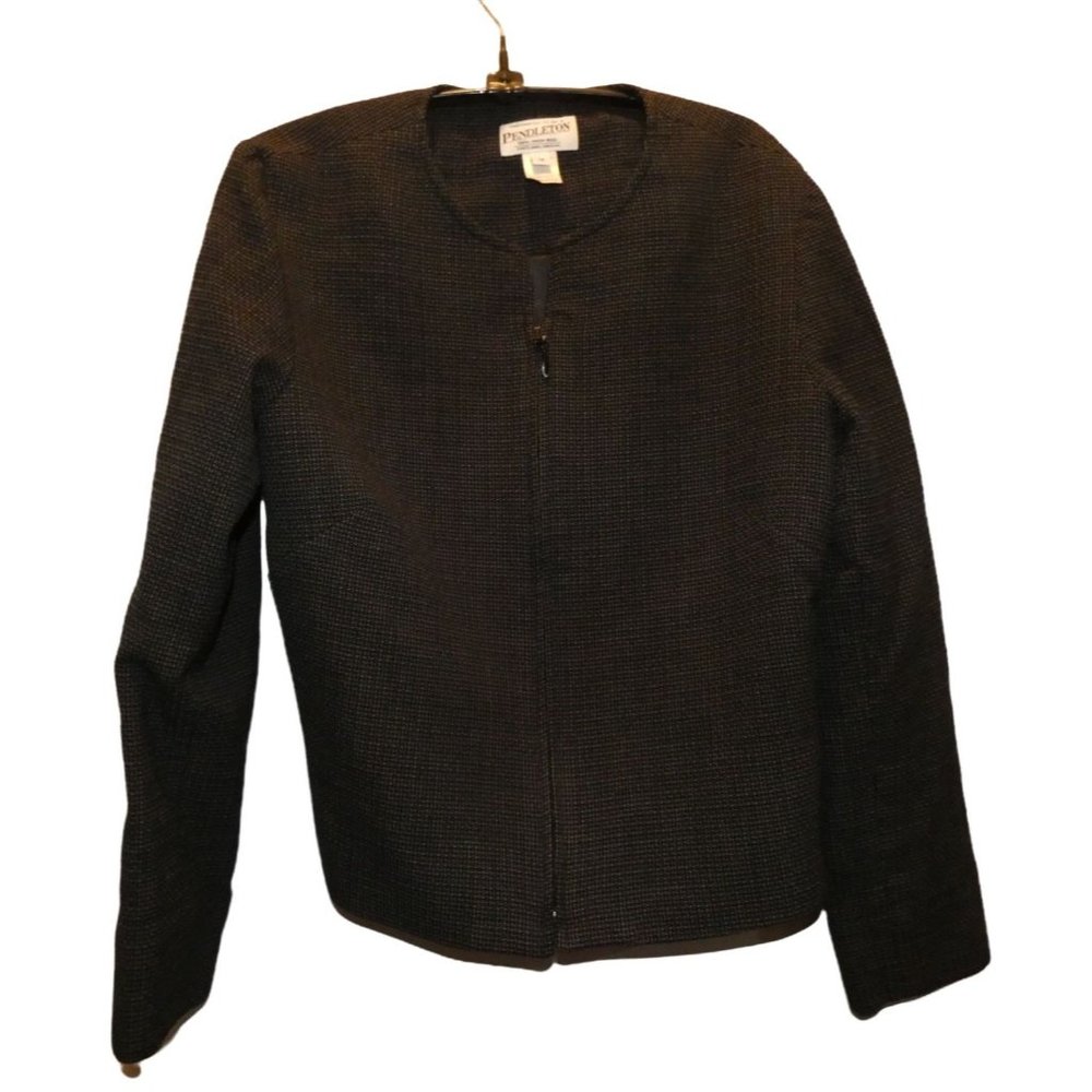 Women's Black and White Short Jacket, Size 12, Pendleton, Virgin Wool